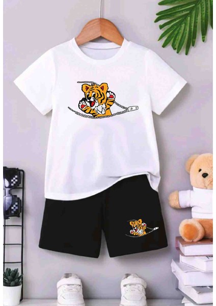 Bisiklet Yaka Erkek Çocuk Takımı ve Kız Çocuk Takımı Pamuklu T-Shirt ve Şort, Yazlık Konforlu Takım