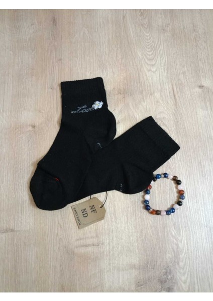 Taşlı Love Çiçek Desenli Kokulu Likralı Kısakonç Çorap Dikişsiz Pamuklu Kadın Siyah Çorabı 36-40 fiyatları