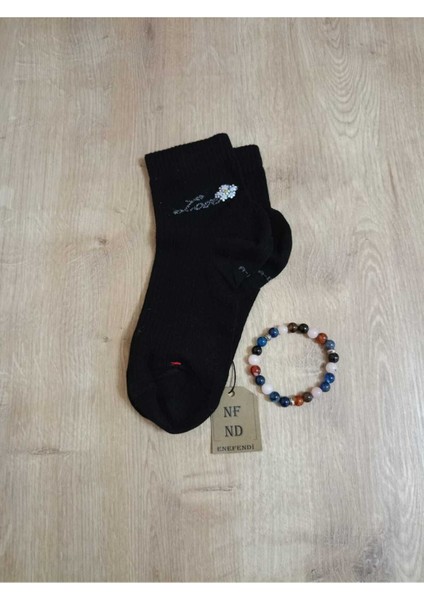 Taşlı Love Çiçek Desenli Kokulu Likralı Kısakonç Çorap Dikişsiz Pamuklu Kadın Siyah Çorabı 36-40 fırsatları