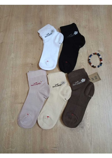 Taşlı Love Çiçek Desenli Kokulu Likralı Kısakonç Çorap Dikişsiz Pamuklu Kadın Siyah Çorabı 36-40 indirimleri