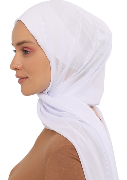 Hazır Pratik Lüks Geçmeli Lastikli Boneli Şifon Şal-Beyaz fiyatları