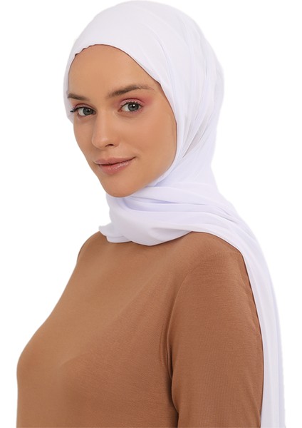 Hazır Pratik Lüks Geçmeli Lastikli Boneli Şifon Şal-Beyaz modelleri
