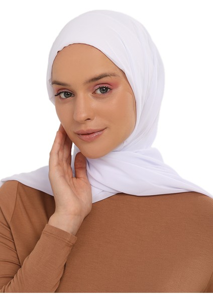 Hazır Pratik Lüks Geçmeli Lastikli Boneli Şifon Şal-Beyaz fırsatları