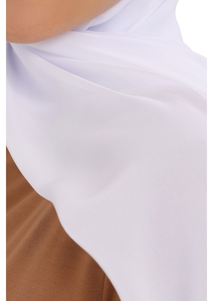 Hazır Pratik Lüks Geçmeli Lastikli Boneli Şifon Şal-Beyaz