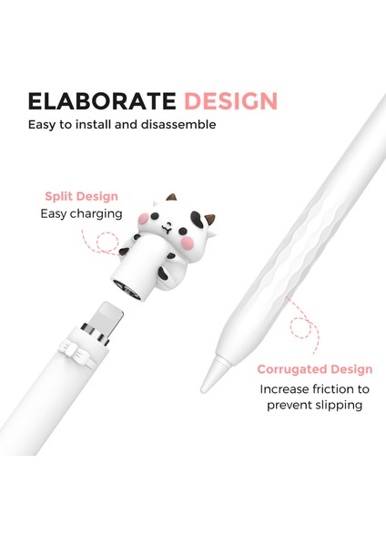 Ahastyle PT129-1 Apple Pencil (1. Nesil) Stylus Kalem Kapağı Karikatür Hayvan Silikon Koruyucu Kılıf-Beyaz Inek (Yurt Dışından) fırsatları