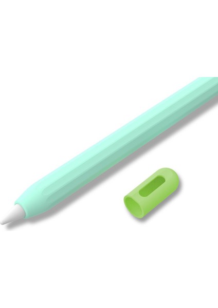 Apple Pencil (2. Nesil)/(1. Nesil) Silikon Kılıf Iki Tonlu Tasarım Koruyucu Kalem Kılıfı-Nane Yeşili (Yurt Dışından)