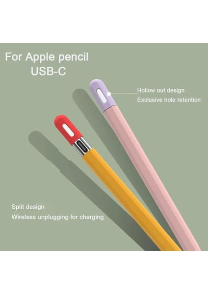 Apple Pencil (Usb-C) Için Kontrast Renkli Silikon Koruyucu Kılıf Stylus Kalem Düşmeye Lı Kapak-Turuncu (Yurt Dışından)