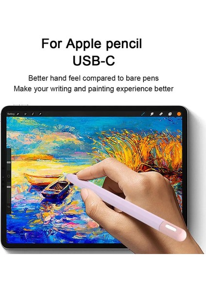Apple Pencil (Usb-C) Için Kontrast Renkli Silikon Koruyucu Kılıf Stylus Kalem Düşmeye Lı Kapak-Turuncu (Yurt Dışından)