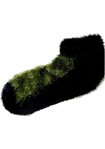 Tüylü Kışlık Termal Çorap Dikişsiz Peluş Patik Şık Rahat Yeşil Siyah Ev-Parti Çorabı