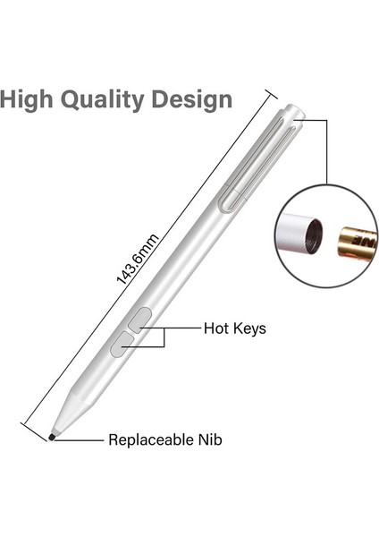JD02 Dizüstü Bilgisayar Kalemi Istemsiz Dokunmaya Karşı Yüksek Hassasiyetli Kapasitif Kalem Microsoft Surface Notebook Için-Gümüş (Yurt Dışından)