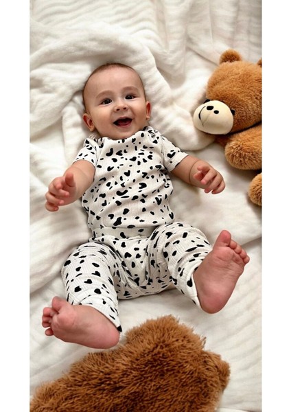 Unisex Bebek Baskılı Çıt Çıtlı Body ve Pantolon Takım