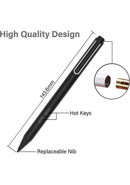 JD02 Dizüstü Bilgisayar Kalemi Istemsiz Dokunmaya Karşı Yüksek Hassasiyetli Kapasitif Kalem Microsoft Surface Notebook Için-Siyah (Yurt Dışından)