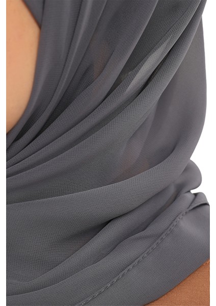 Hazır Pratik Lüks Geçmeli Lastikli Boneli Şifon Şal-Füme