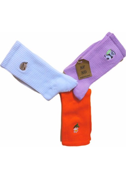 Nakışlı Kadın Tekli Soket Çiçek Nakışlı Çorabı Turuncu fiyatları