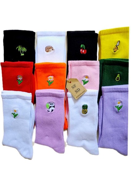 Nakışlı Kadın Tekli Soket Çiçek Nakışlı Çorabı Turuncu modelleri