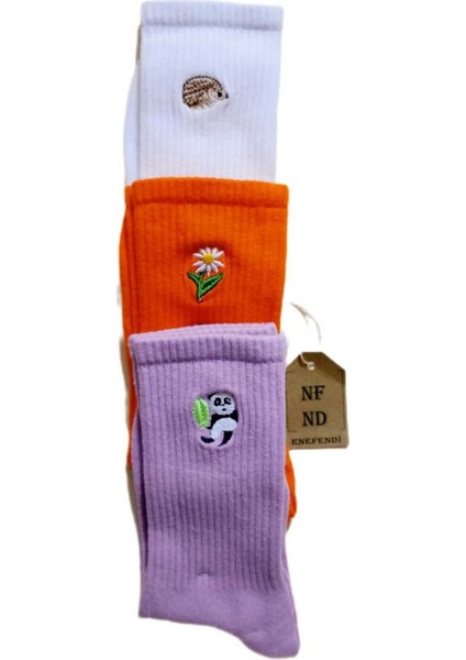 Nakışlı Kadın Tekli Soket Çiçek Nakışlı Çorabı Turuncu fırsatları