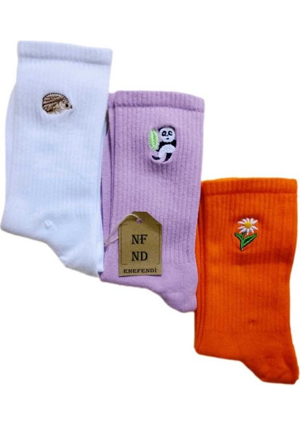 Nakışlı Kadın Tekli Soket Çiçek Nakışlı Çorabı Turuncu indirimleri