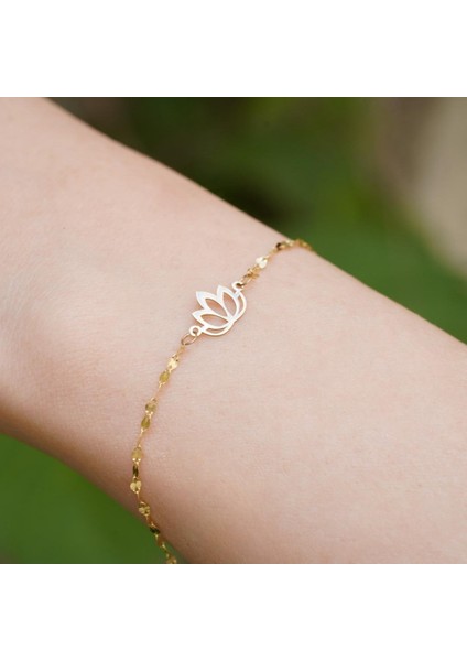 14 Ayar Altın Lotus Aynalı Zincir Bileklik