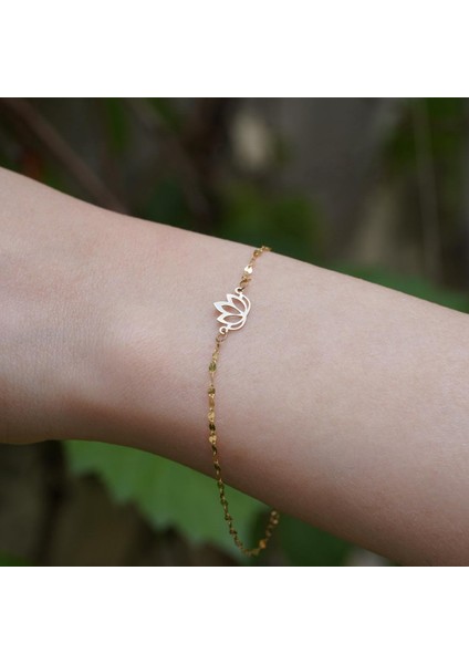 14 Ayar Altın Lotus Aynalı Zincir Bileklik
