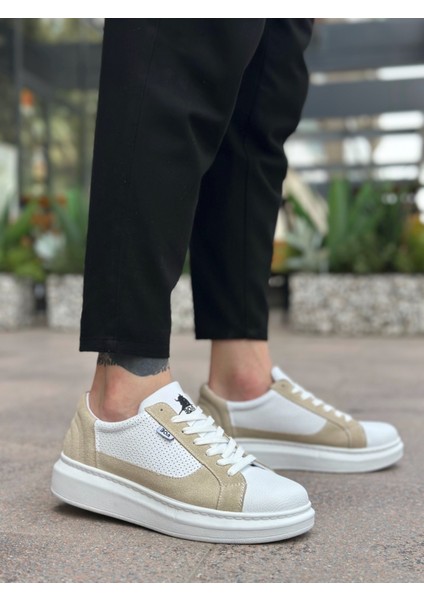 BA0423 Boa Kalın Yüksek Taban Beyaz Krem Bağcıklı Spor Erkek Ayakkabı modelleri