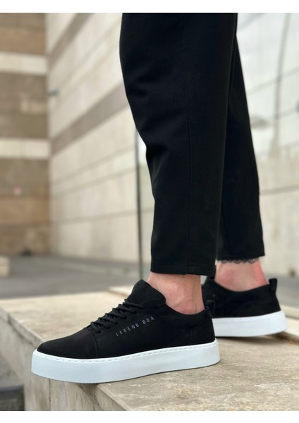 BA0104 Bağcıklı Siyah Süet Beyaz Taban Spor Klasik Erkek Ayakkabı modelleri