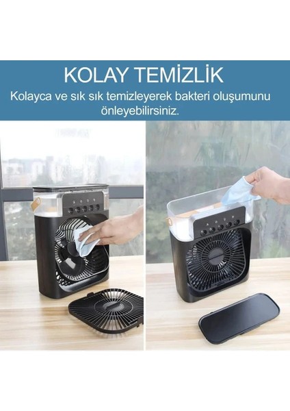 Taşınabilir Işıklı 5 Spreyli Vantilatör Buzlu Buharlı Vantilatör Mini Fan Nemlendirici Buharlı