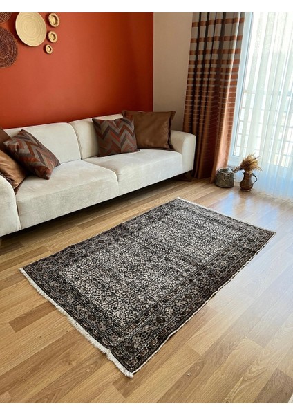 110X172 cm Gri ve Siyah Renkli Oryantal Çiçek Desenli Etnik Kilim El Dokuma Türk Kilim fiyatları