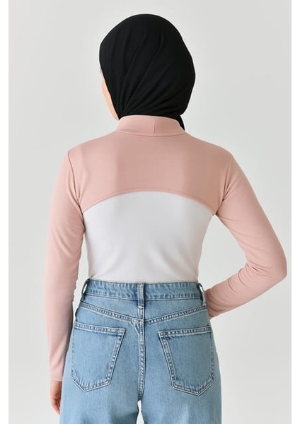 Dik Yaka Boyunluklu Kolluk - Pamuk Bolero Crop, Uzun Kollu Balıkçı Yaka, Rahat ve Şık Tasarım