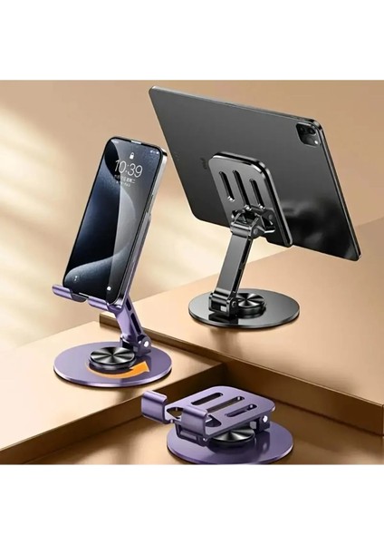 Yüksek Kalite Metal 360 Dönebilen Ayarlanabilir Telefon ve Tablet Tutucu Masa Üstü Standı Kaymaz Taban Bantlı Telefon Tablet Masa Üstü Metal Aksesuar