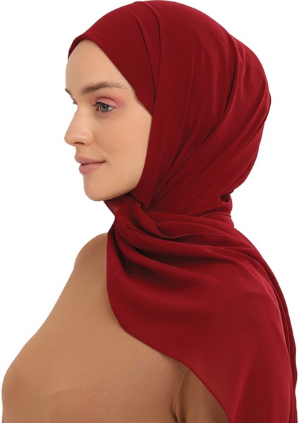 Hazır Pratik Lüks Geçmeli Lastikli Boneli Şifon Şal-Bordo modelleri