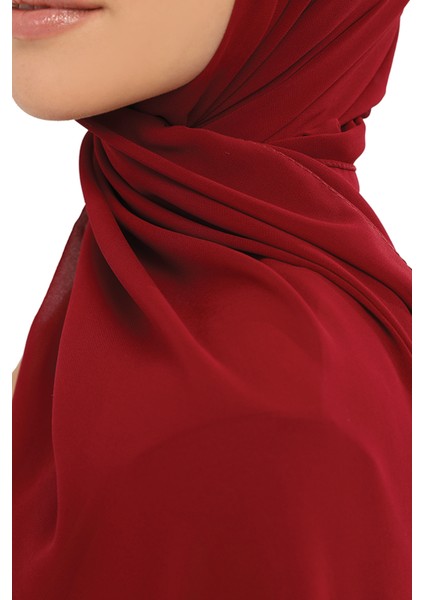 Hazır Pratik Lüks Geçmeli Lastikli Boneli Şifon Şal-Bordo