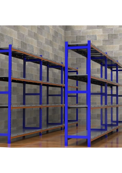 4 Katlı 3'lü Depo Rafı - 300-350 Kg Taşıma Kapasiteli Hafif Rack Raf - 40x90x200 cm