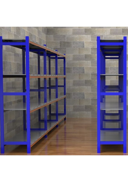 4 Katlı 3'lü Depo Rafı - 300-350 Kg Taşıma Kapasiteli Hafif Rack Raf - 40x90x200 cm