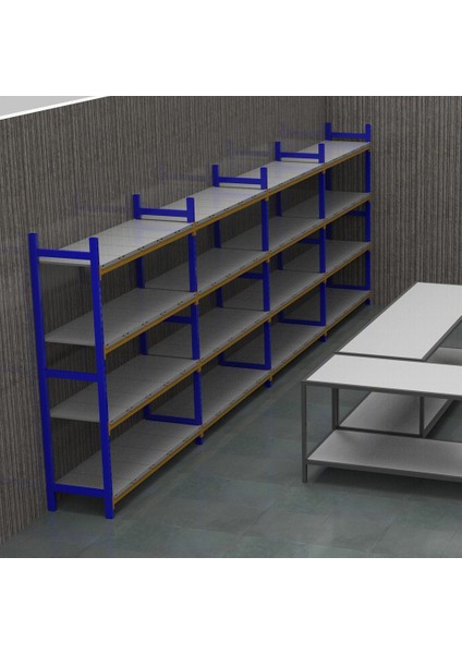 4 Katlı 3'lü Depo Rafı - 300-350 Kg Taşıma Kapasiteli Hafif Rack Raf - 40x90x200 cm