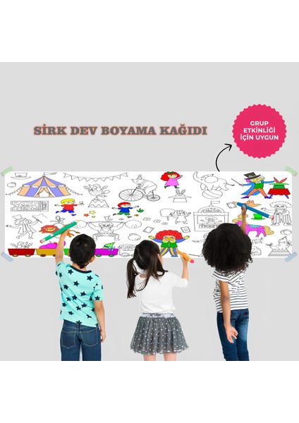 Sirk Temalı Dev Boyama Kağıdı 2,5 Metre Rulo Boyama Kağıdı Çocuk Anaokulu ve Kreşler İçin Aktivite Çocuk Eğitici Boyama