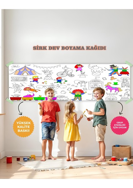 Sirk Temalı Dev Boyama Kağıdı 2,5 Metre Rulo Boyama Kağıdı Çocuk Anaokulu ve Kreşler İçin Aktivite Çocuk Eğitici Boyama