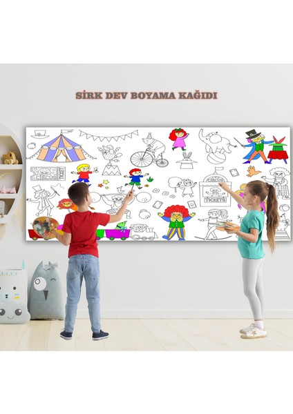 Sirk Temalı Dev Boyama Kağıdı 2,5 Metre Rulo Boyama Kağıdı Çocuk Anaokulu ve Kreşler İçin Aktivite Çocuk Eğitici Boyama