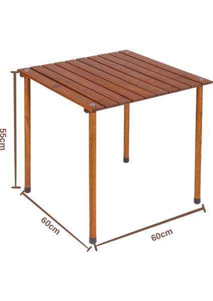 Ahşap Katlanır Masa Sandalye Seti Kahverengi - Su Yeşili Kılıf 60X60X55 Kahverengi Masa