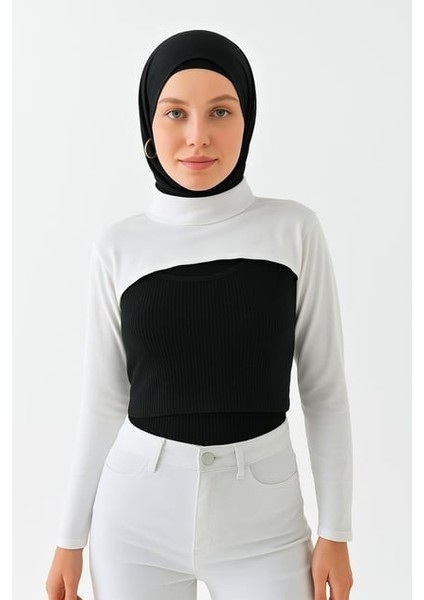 Dik Yaka Boyunluklu Kolluk - Pamuk Bolero Crop, Uzun Kollu Balıkçı Yaka, Rahat ve Şık Tasarım