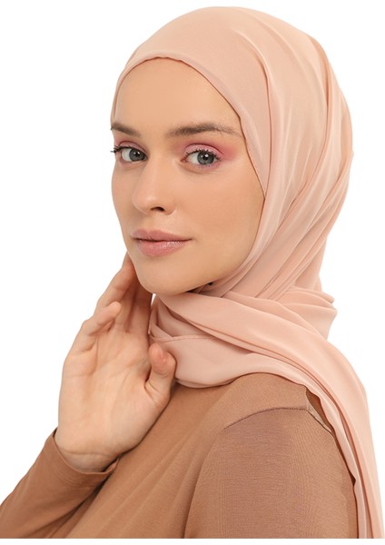 Hazır Pratik Lüks Geçmeli Lastikli Boneli Şifon Şal-Koyu Bej modelleri