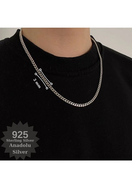2 mm Italyan Model Gurmet Zincir Kolye - 925 Ayar Gümüş Erkek Kolye - Özel Çekmeceli Kutu Hediyeli