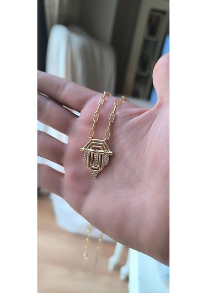 925 Ayar Gümüş Leyla Serenay Gold Kolye - Serenay Kolye