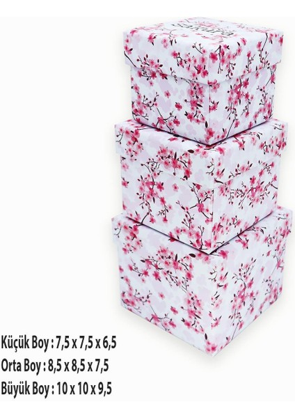 Sakura Desenli 3'lü Hediye Kutusu Seti | Mini Kutu Seti modelleri