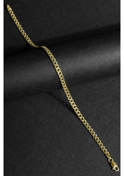 Altın Kaplama Gurmet Bileklik 3 mm Genişlik 21 cm - 925 Ayar Gümüş Bileklik