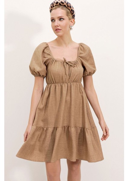 2351 Kloş Poplin Elbise - Camel