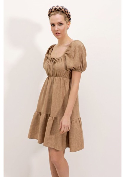 2351 Kloş Poplin Elbise - Camel