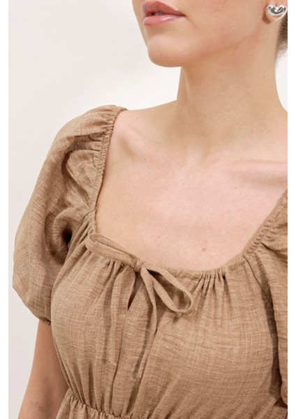 2351 Kloş Poplin Elbise - Camel
