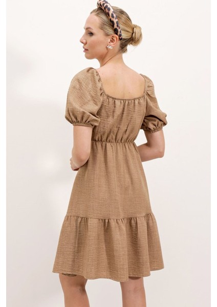 2351 Kloş Poplin Elbise - Camel