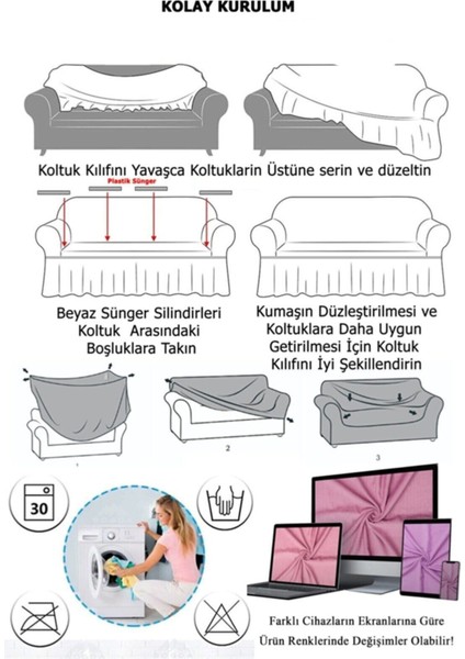Bürümcük Pamuklu (3-2-1-1) Koltuk Kanepe Örtüsü Takımı Etekli (Mürdüm Renk)