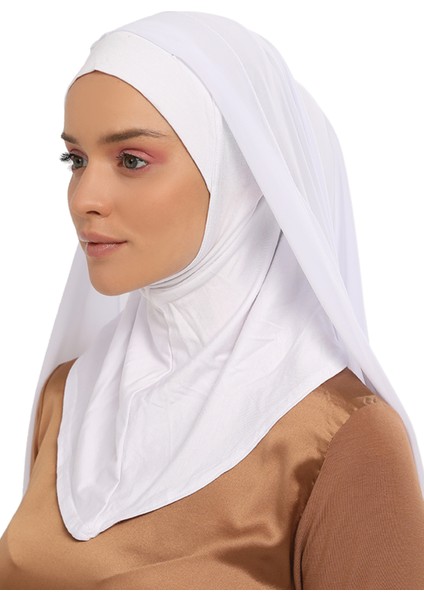 Hazır Lüks Pratik Hijablı Şifon Şal-Beyaz